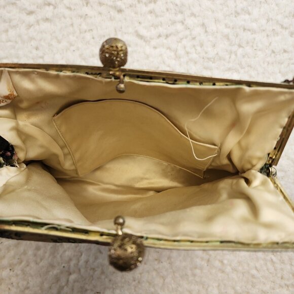 Vintage Walborg Tapestry Linen Blend Handbag Purse Gold Kiss Lock Cocktail - Picture 6 of 8